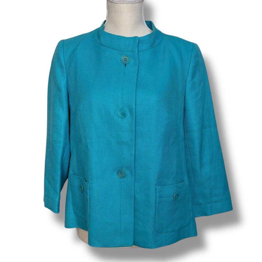 NWT Talbots Petite Linen Turquoise Jacket Size 10P
